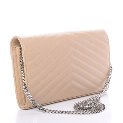 Saint Laurent Grain De Poudre Matelasse Chevron Monogram Chain Wallet Nude Powder 3 of 12