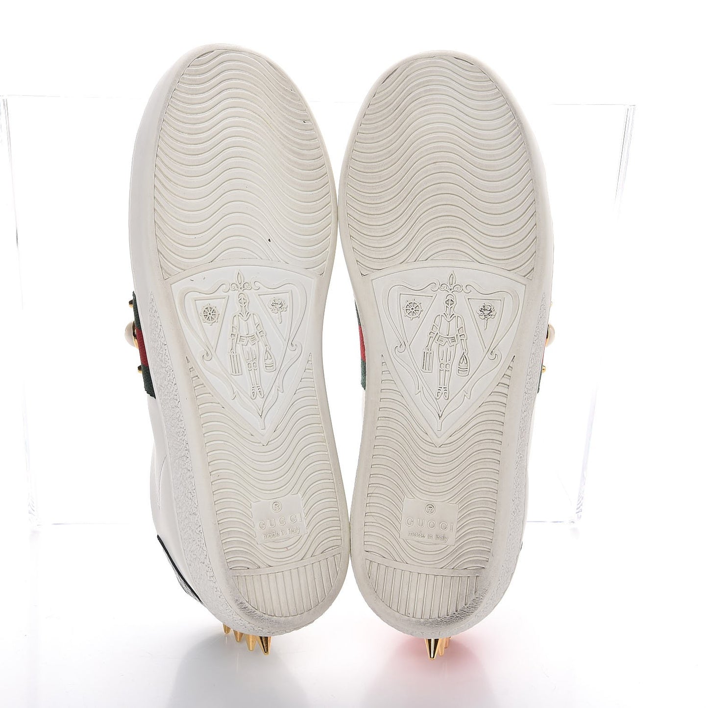 Calfskin Web Pearl Studded Ace Sneakers 37 White