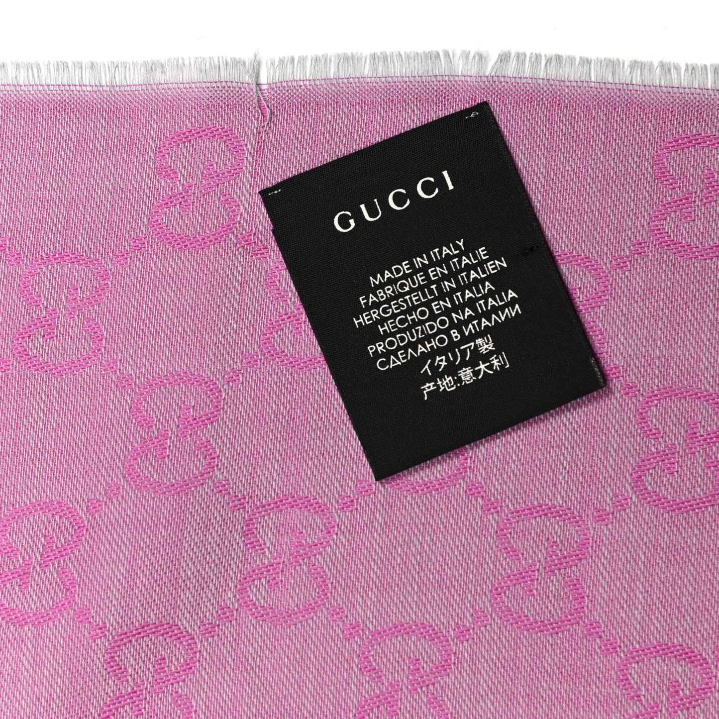 Wool Silk GG Monogram GGWeblong Fringe Scarf Shawl Zinc Pink