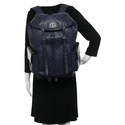 Gucci GG Supreme Monogram Textured Dollar Calfskin Medium Double Buckle Backpack Blue Dark Blue Black 2 of 14