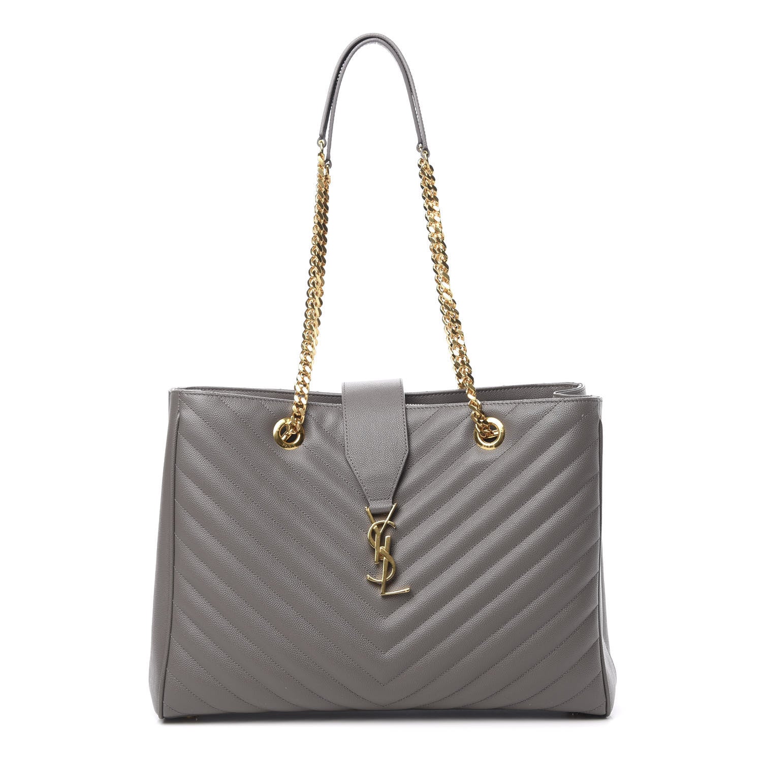 Saint Laurent Grain De Poudre Matelasse Chevron Monogram Shopping Bag Fog 1 of 10