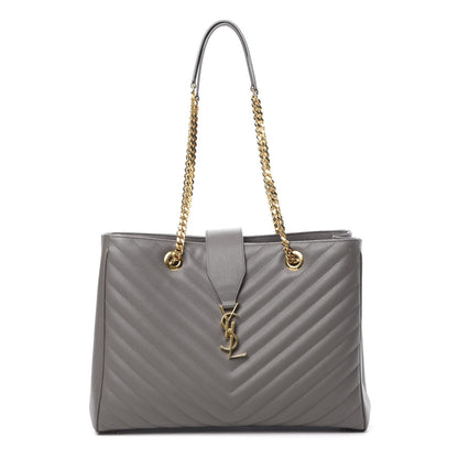 Saint Laurent Grain De Poudre Matelasse Chevron Monogram Shopping Bag Fog 1 of 10