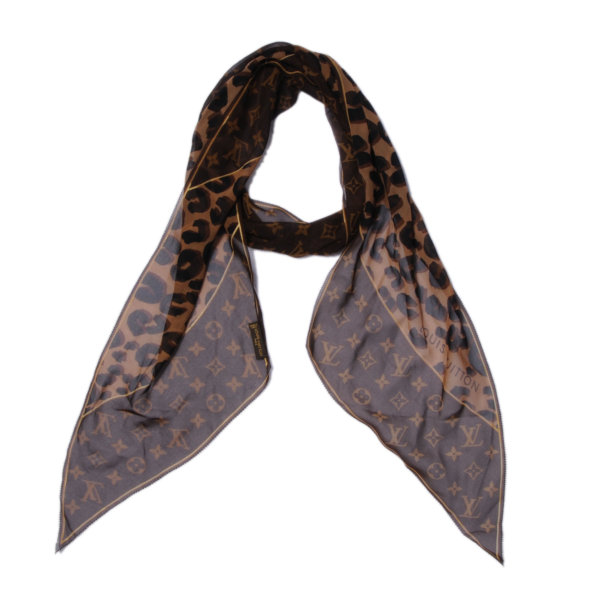 Louis Vuitton Silk Crepe Leopard Monogram Scarf 1 of 5