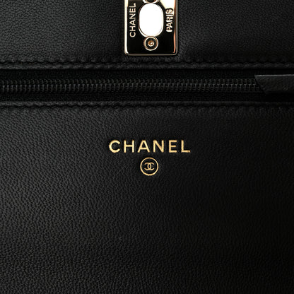 Chanel Lambskin Enamel Quilted Pearl Crush Wallet On Chain WOC Black 6 of 15