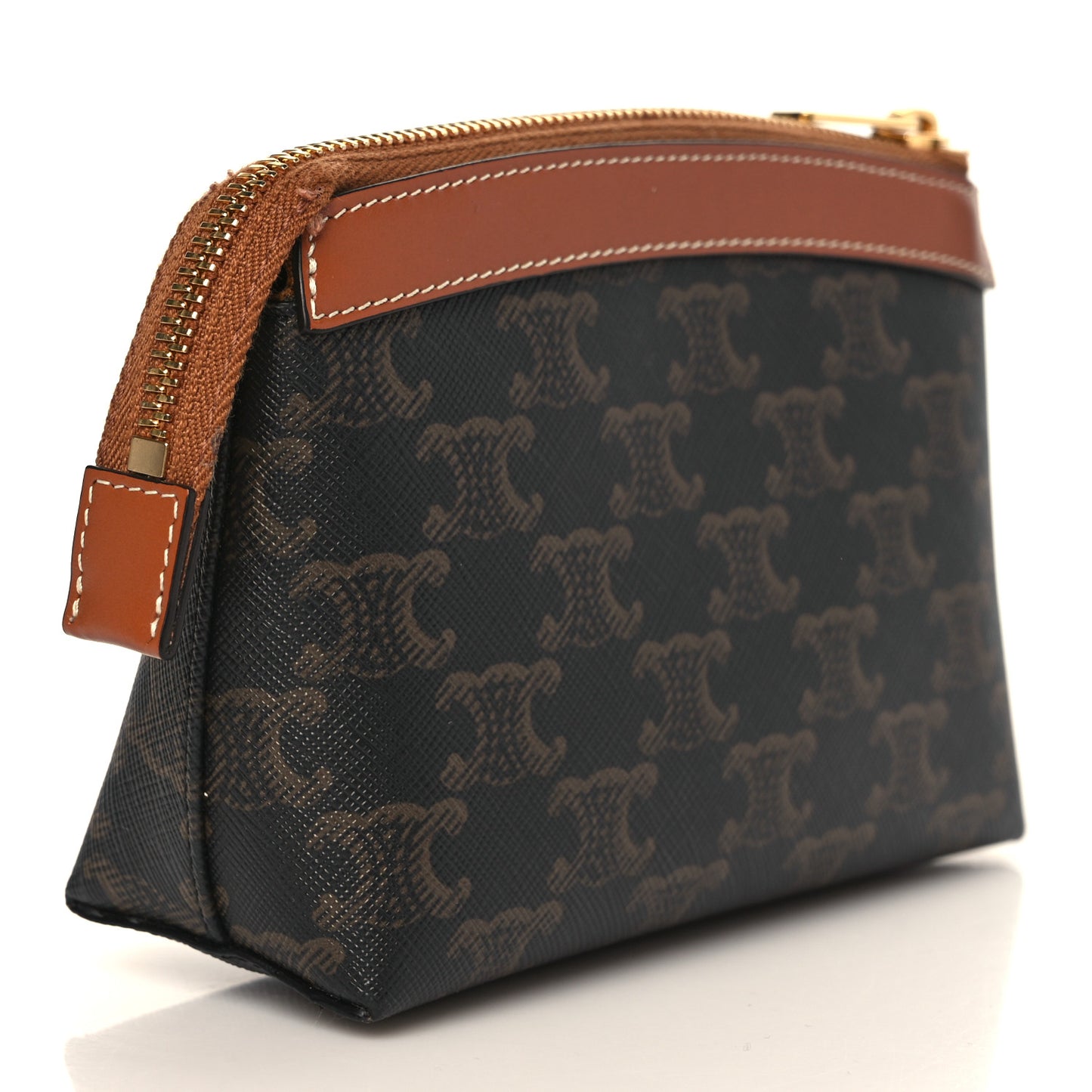 Triomphe Canvas Calfskin Small Zipped Pouch Tan