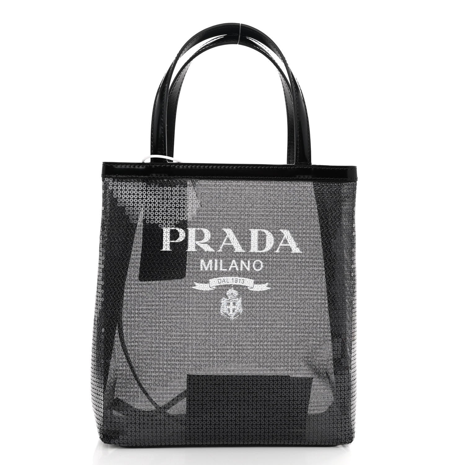 Prada Sequin Mesh Small Tote Bag Black 3 of 12