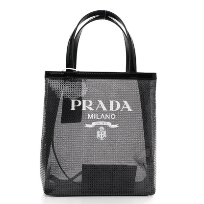 Prada Sequin Mesh Small Tote Bag Black 3 of 12