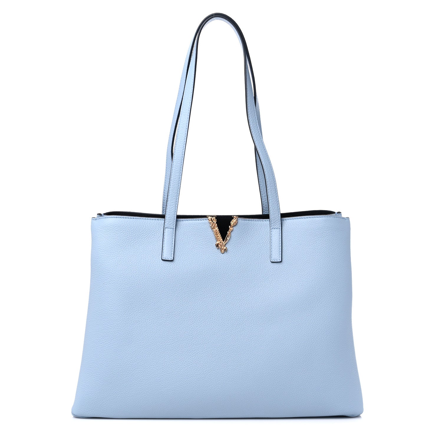 Versace Grained Calfskin Virtus V Tote Light Blue 1 of 8