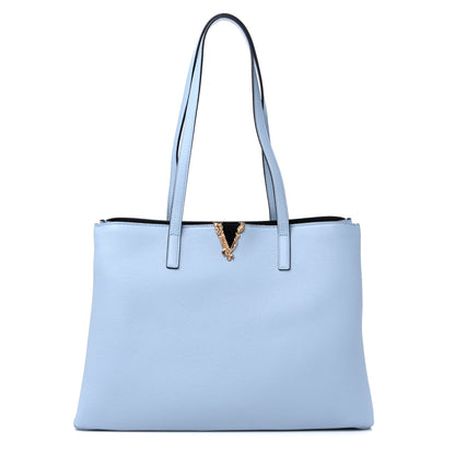 Versace Grained Calfskin Virtus V Tote Light Blue 1 of 8