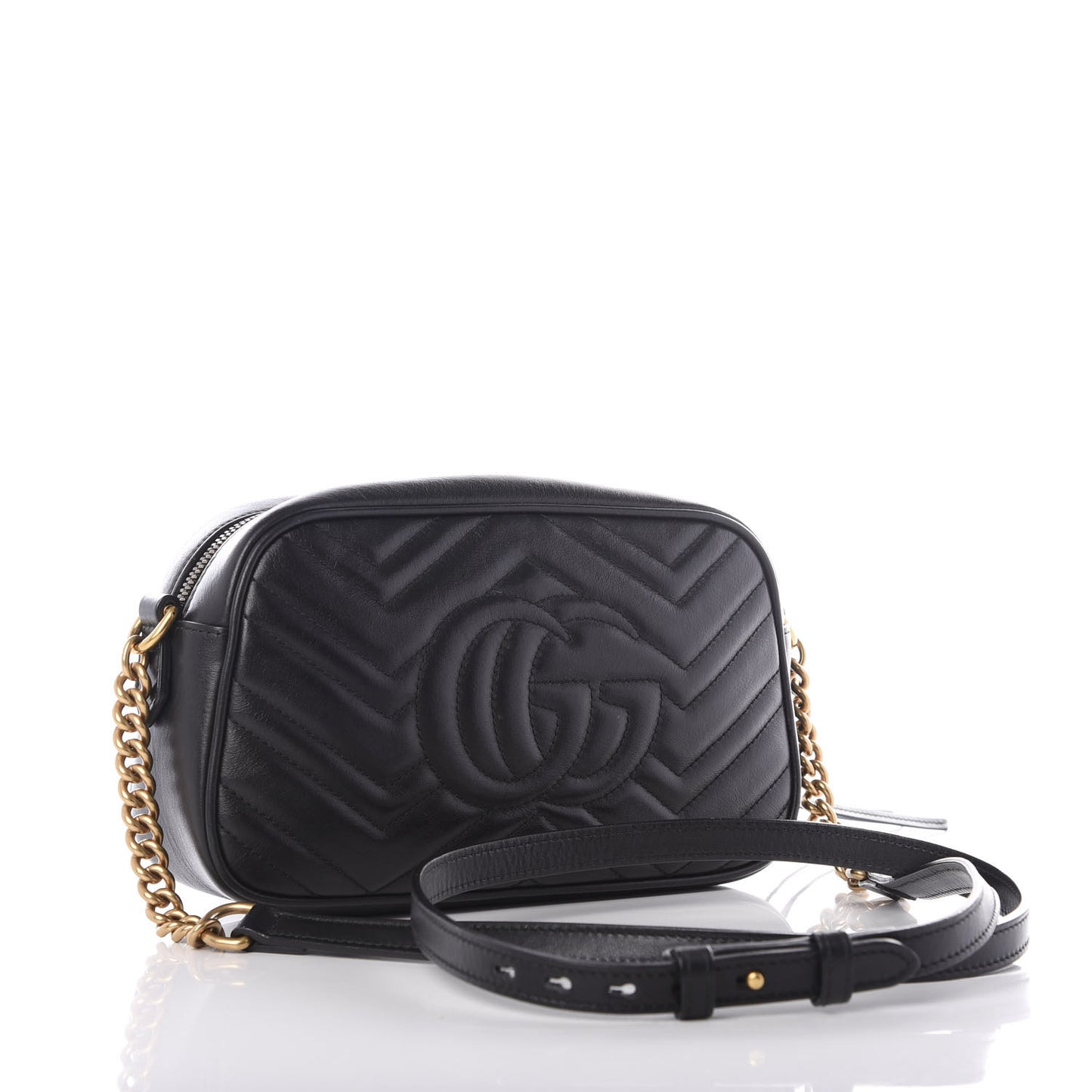 Calfskin Matelasse Small GG Marmont Chain Shoulder Bag Black