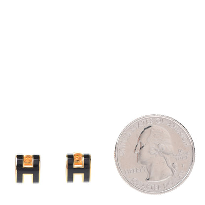 Hermes Gold Lacquered Pop H Earrings Black 2 of 6