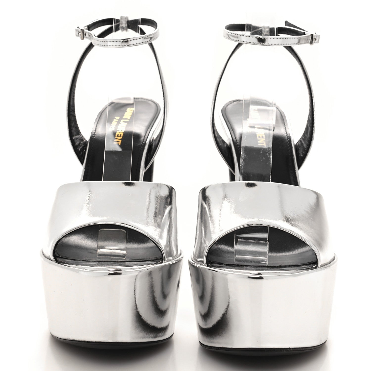 Saint Laurent Metallic Patent Jodie 95 Platform Sandals 39 Silver 2 of 10