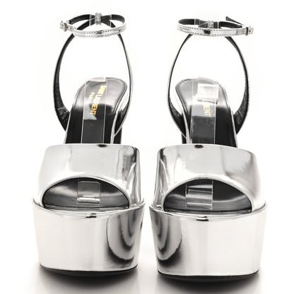 Saint Laurent Metallic Patent Jodie 95 Platform Sandals 39 Silver 2 of 10
