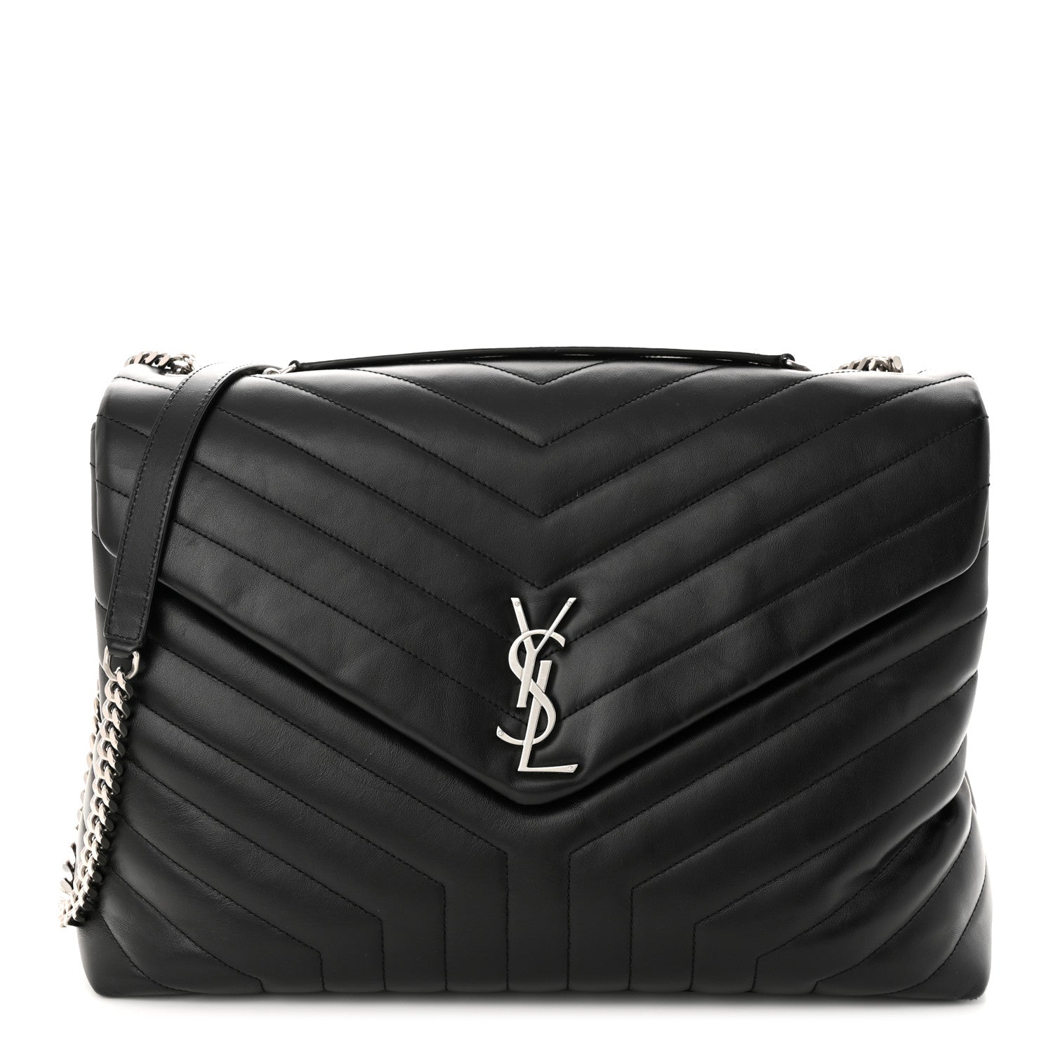 Saint Laurent Calfskin Y Quilted Monogram Large Loulou Chain Satchel Black 1 of 11