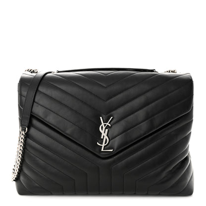 Saint Laurent Calfskin Y Quilted Monogram Large Loulou Chain Satchel Black 1 of 11