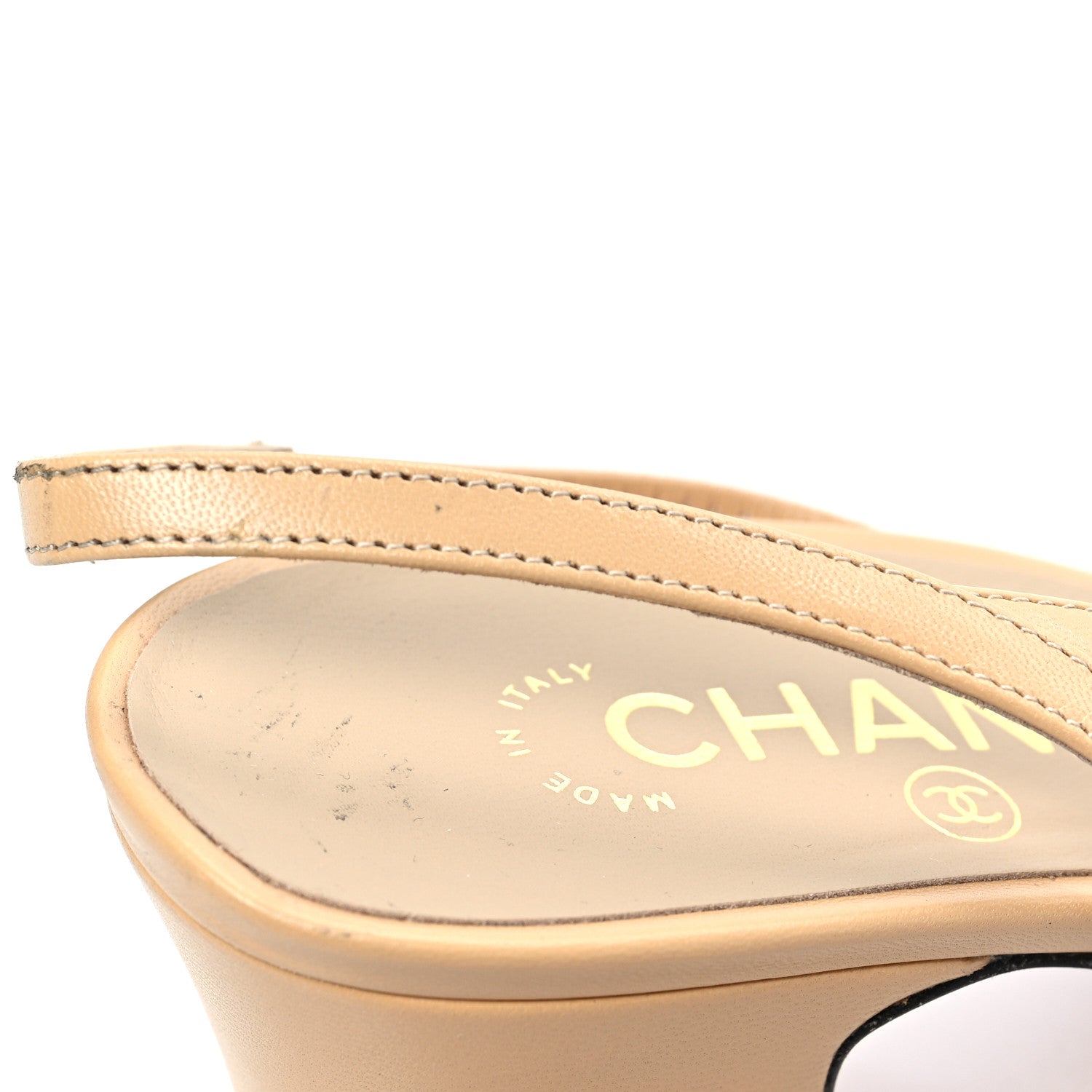 Chanel Goatskin Grosgrain Cap Toe CC Slingback Pumps 40 Beige Black 8 of 9