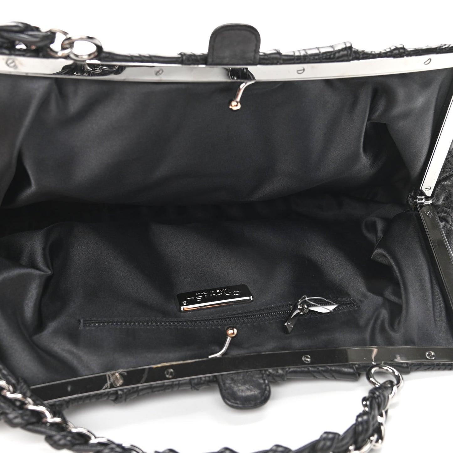 Lambskin Embroidered Frame Bag Black