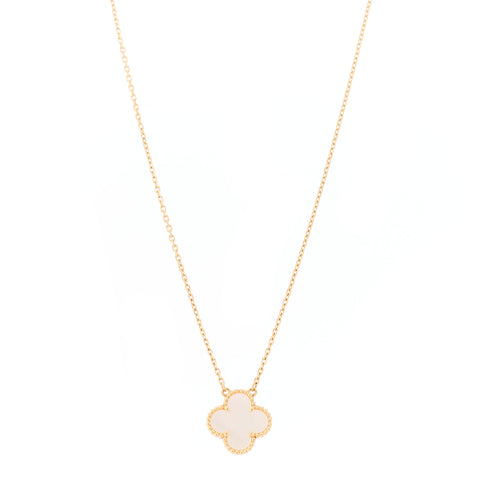 18K Yellow Gold Mother of Pearl Vintage Alhambra Pendant Necklace