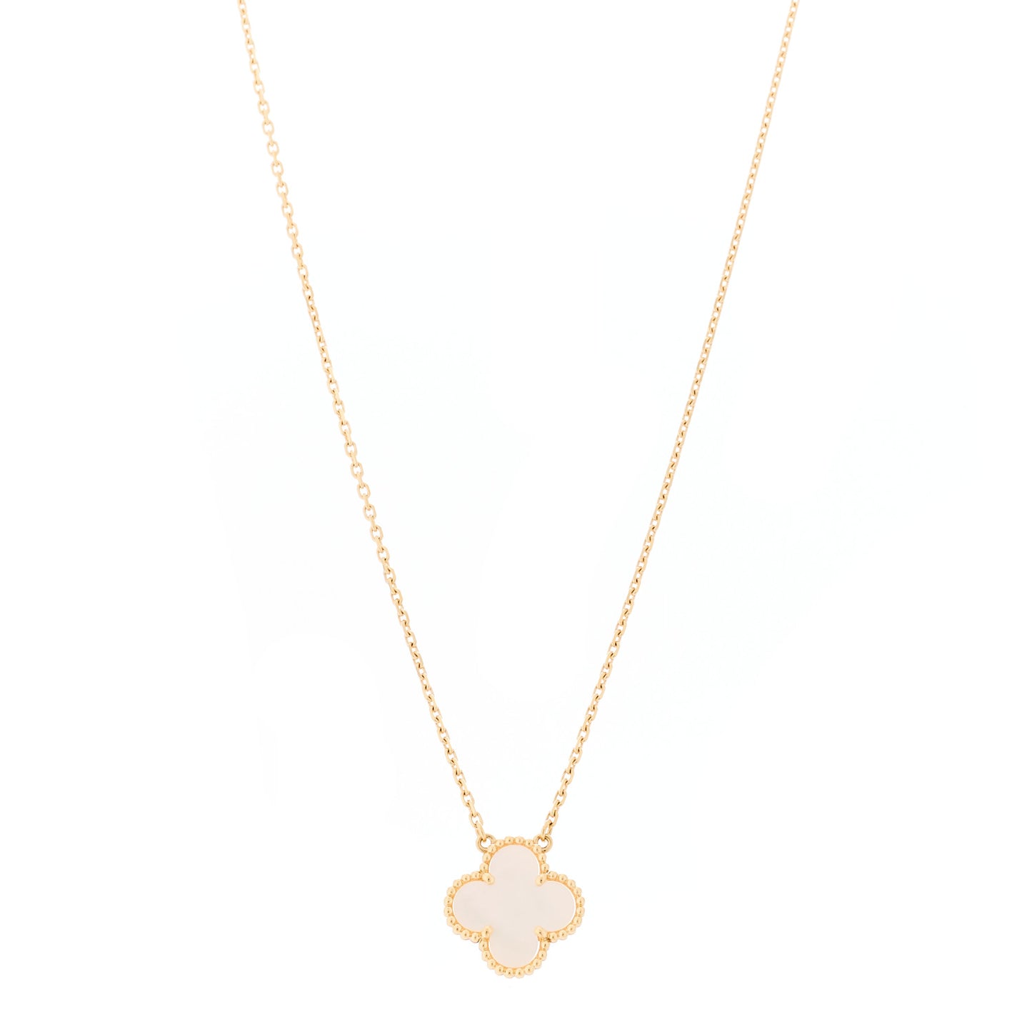 18K Yellow Gold Mother of Pearl Vintage Alhambra Pendant Necklace
