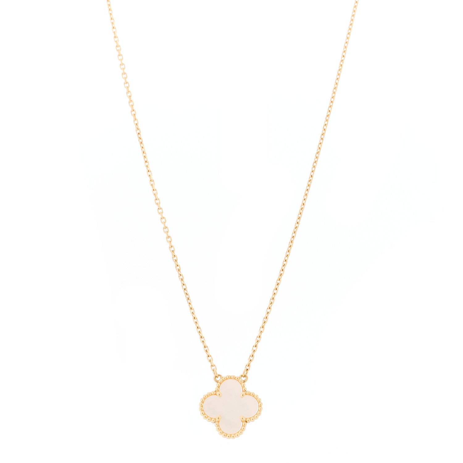 Van Cleef & Arpels 18K Yellow Gold Mother of Pearl Vintage Alhambra Pendant Necklace 1 of 5