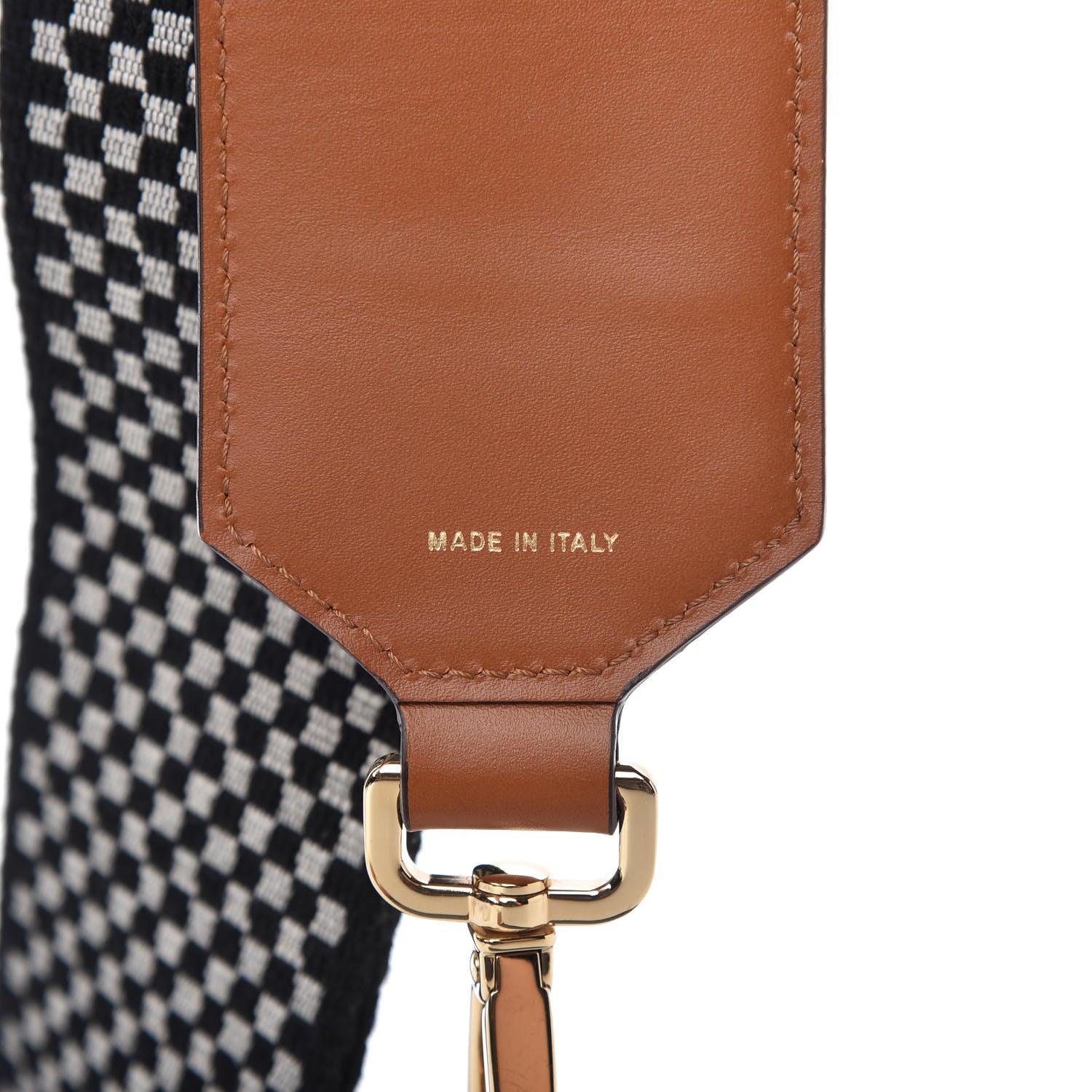 Fendi Ribbon Vitello King Logo Embossed Gingham Woven Adjustable Strap You Panna Black Cuoio 5 of 5