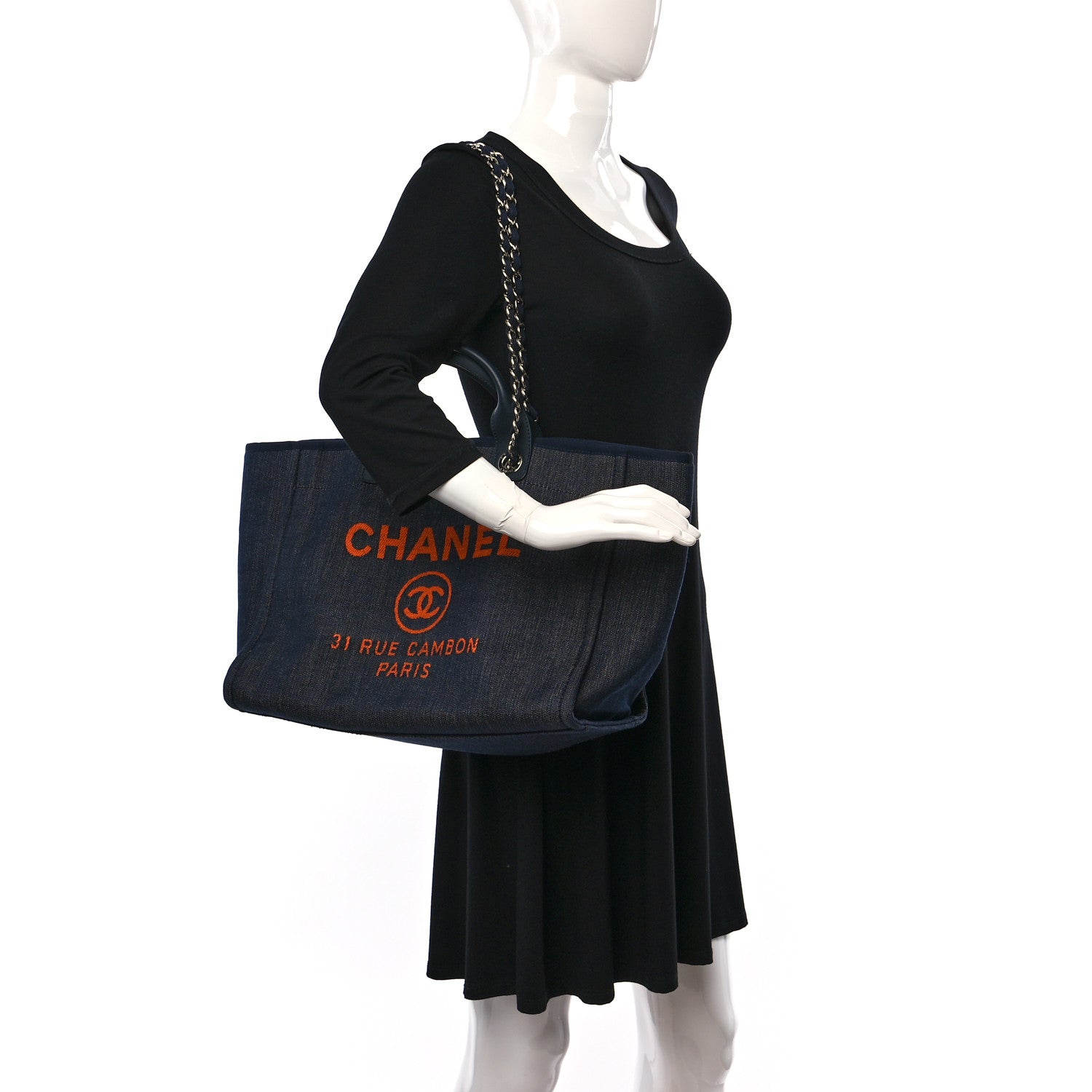 Chanel Denim Medium Deauville Tote Blue Orange 2 of 11