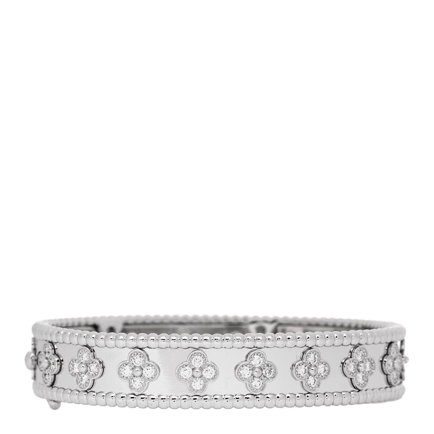 18K White Gold Diamond Perlee Clovers Bangle Bracelet S