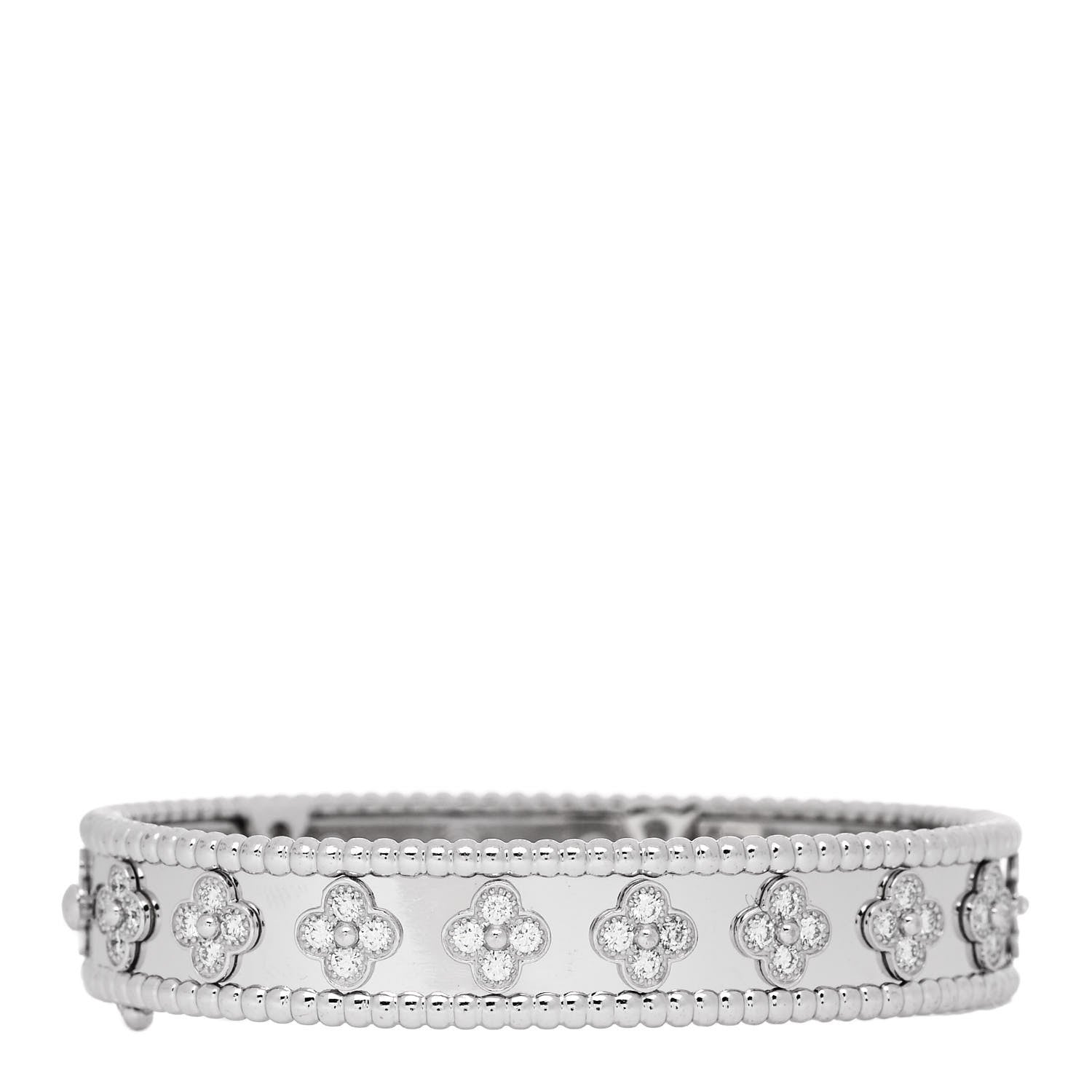 Van Cleef & Arpels 18K White Gold Diamond Perlee Clovers Bangle Bracelet S 2 of 3