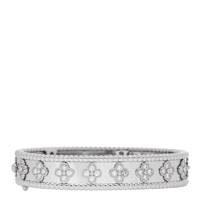 Van Cleef & Arpels 18K White Gold Diamond Perlee Clovers Bangle Bracelet S 2 of 3