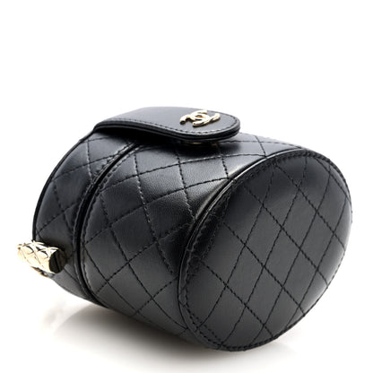 Chanel Lambskin Quilted Mini Round Vanity Case With Chain Black 4 of 11