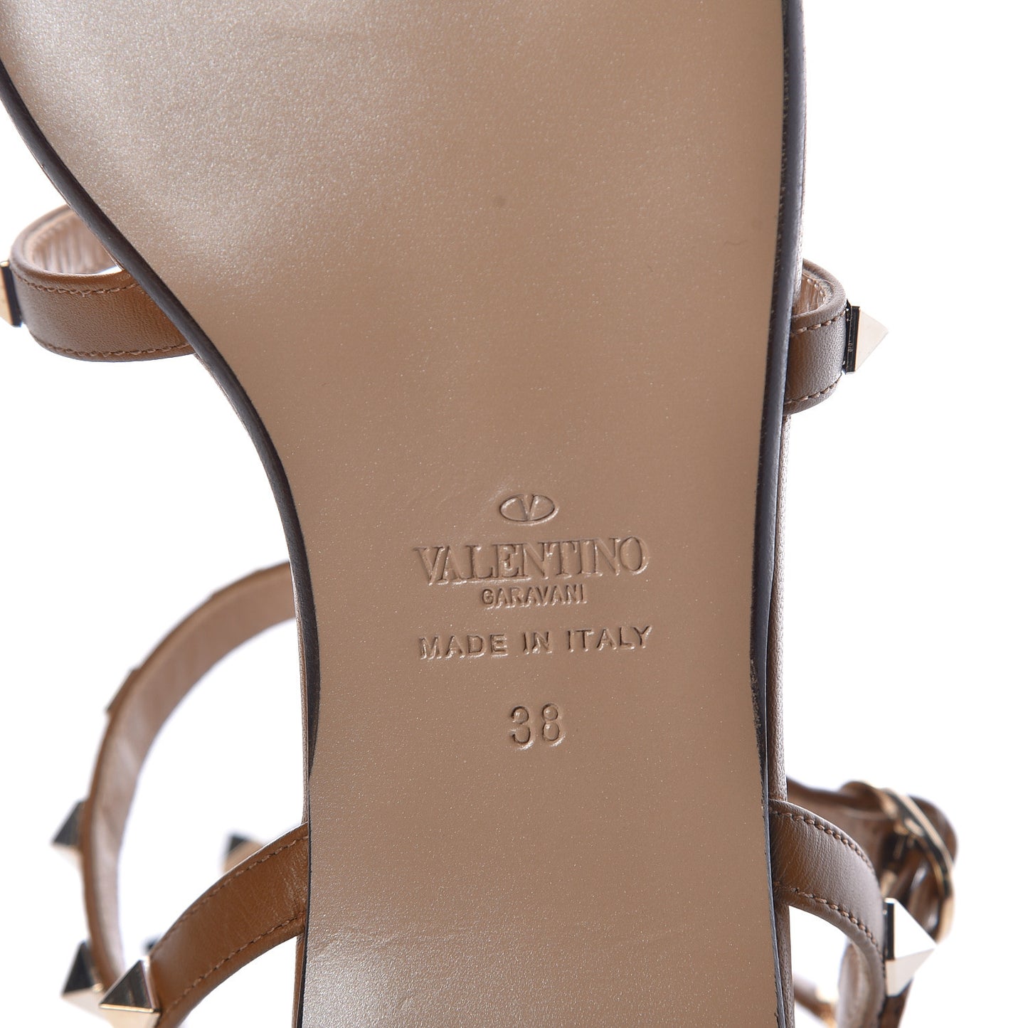 Calfskin Nappa Rockstud Gladiator Flat Sandals 38 Bright Cognac