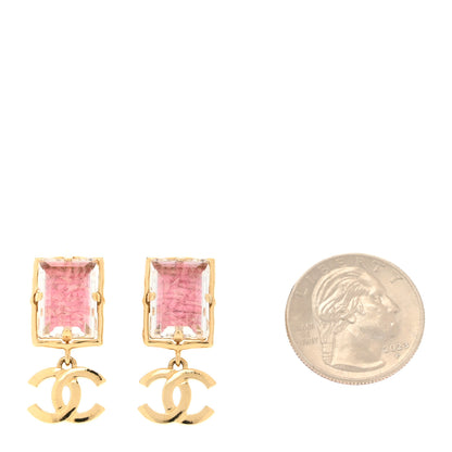 Chanel Crystal Tweed CC Drop Earrings Pink Gold 2 of 5