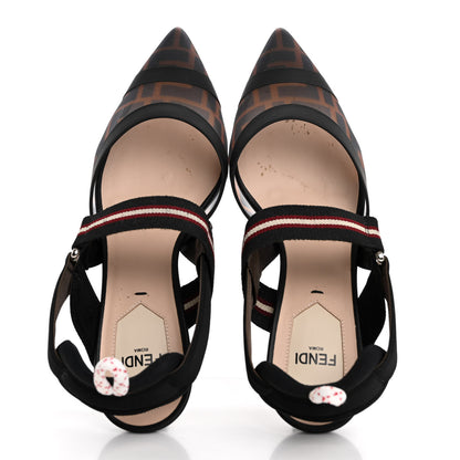 Fendi Technical Mesh FF Colibri 55mm Slingback Pumps 36 Tobacco Moro 2 of 15