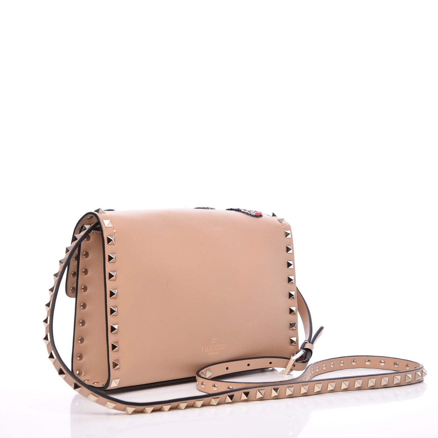 Calfskin Butterfly Embroidered Medium Rockstud Flip Lock Crossbody Bag Skin Sorbet
