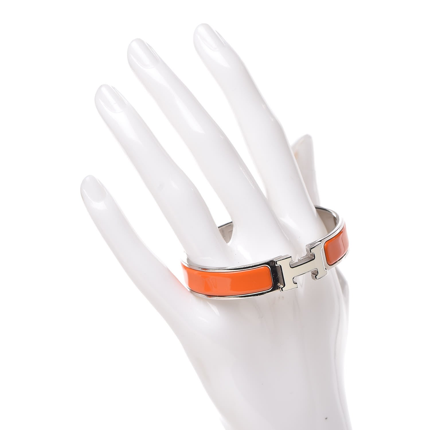 Hermes Enamel Narrow Clic Clac H Bracelet PM Orange White 2 of 5