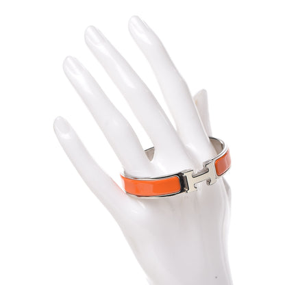 Hermes Enamel Narrow Clic Clac H Bracelet PM Orange White 2 of 5