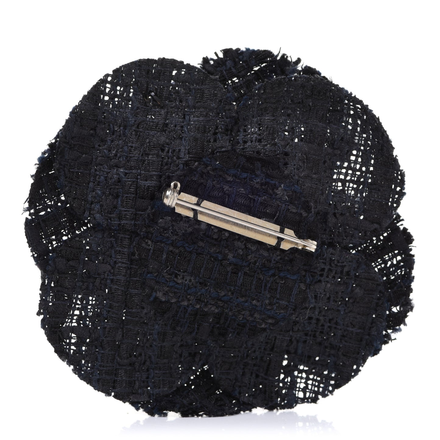 Tweed Camellia Pin Brooch Navy Blue