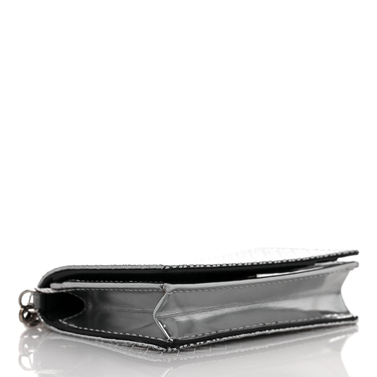 Metallic Patent Micro-Cannage Lady Dior Card Holder Silver