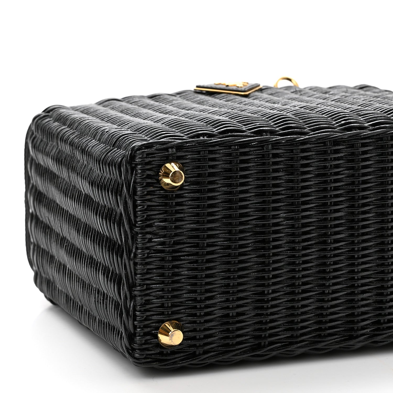 Prada Wicker Canvas Shoulder Bag Black 9 of 10