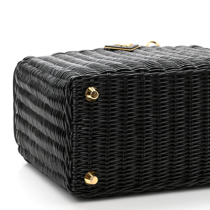 Prada Wicker Canvas Shoulder Bag Black 9 of 10
