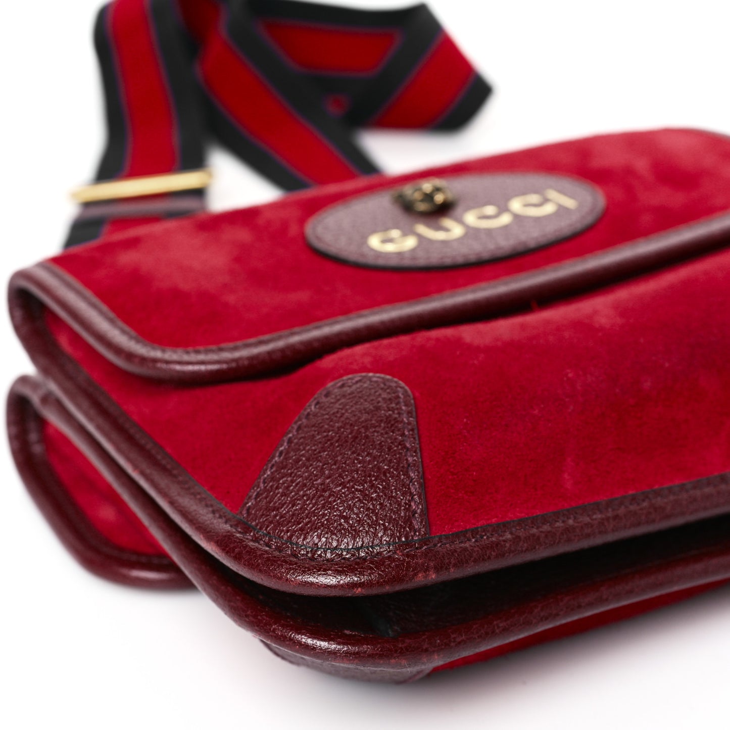 Suede Web Small Neo Vintage Double Flap Messenger Bag Romantic Cherry Chardonnay