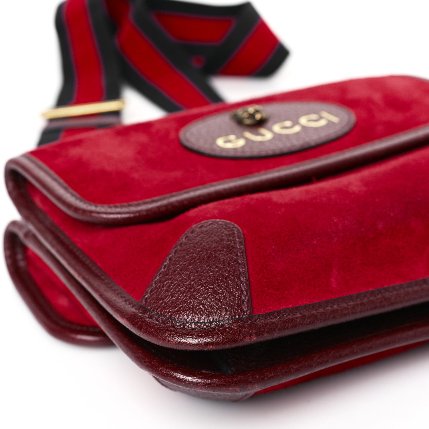 Gucci Suede Web Small Neo Vintage Double Flap Messenger Bag Romantic Cherry Chardonnay 8 of 9