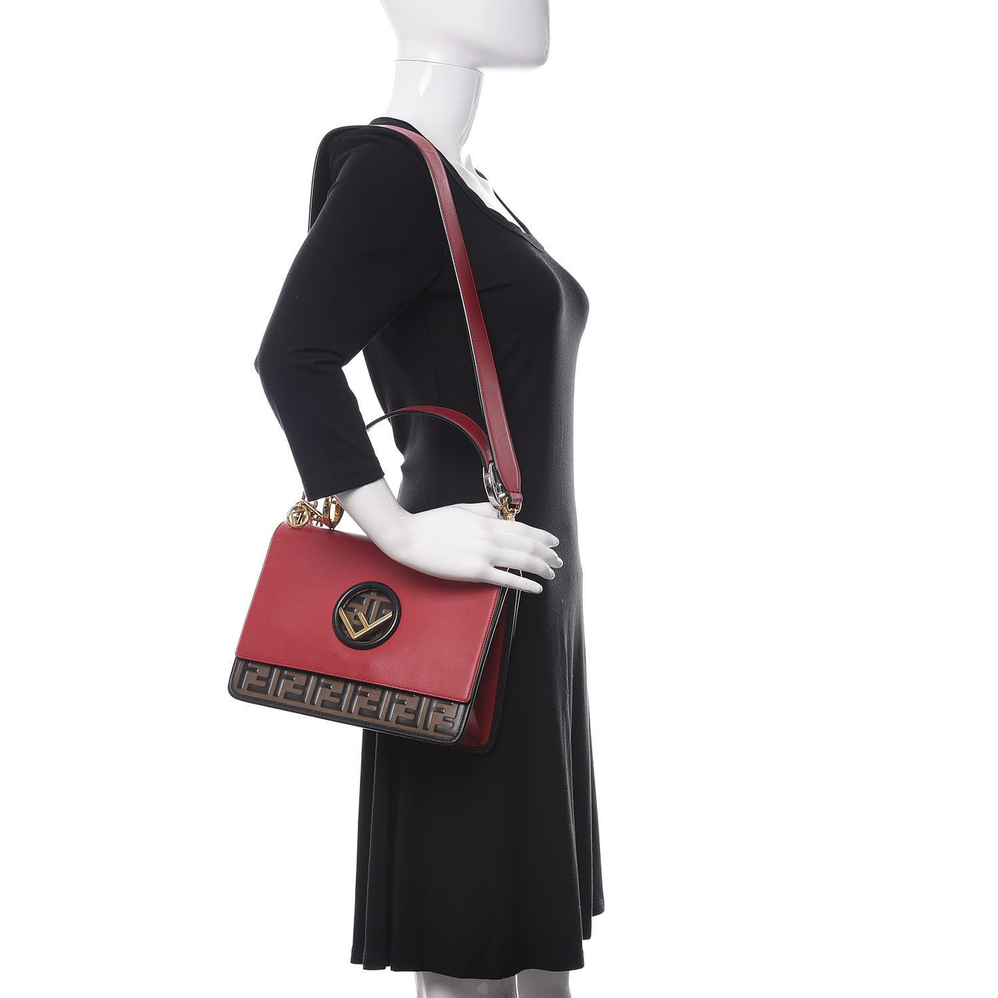 Vitello Century F is Fendi Bi-Color FF 1974 Embossed Kan I Shoulder Bag Fragola Maya Black
