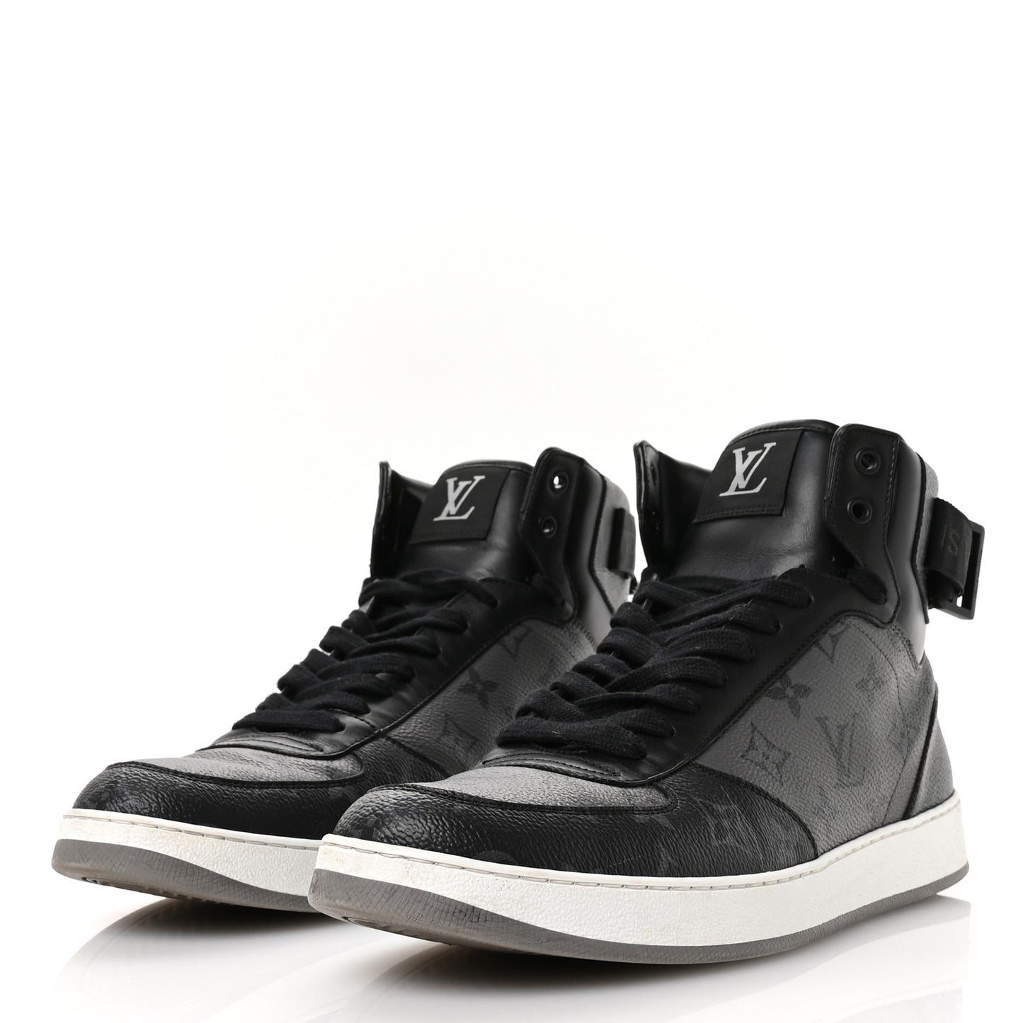 Calfskin Monogram Eclipse Mens Rivoli High Top Sneakers 10 Black Grey