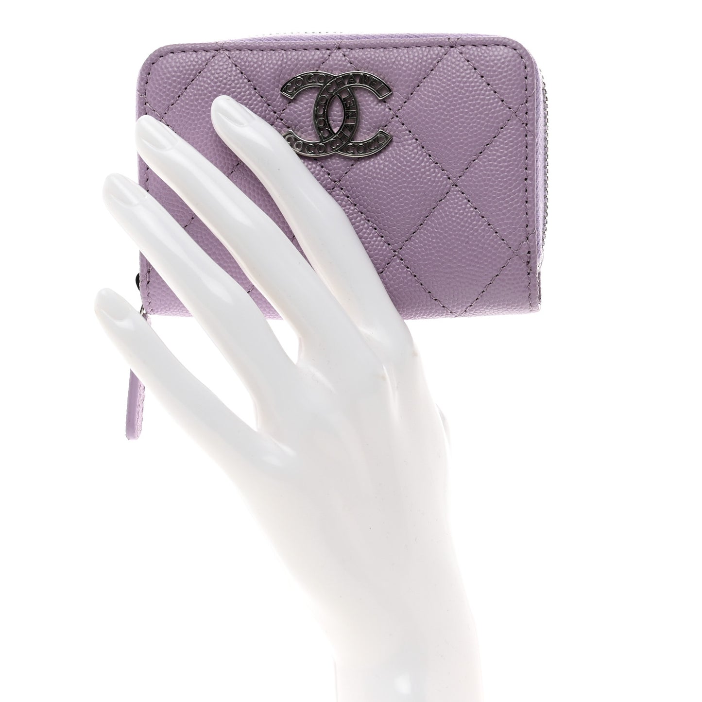 Caviar Quilted CC Logo Zip Coin Purse Purple