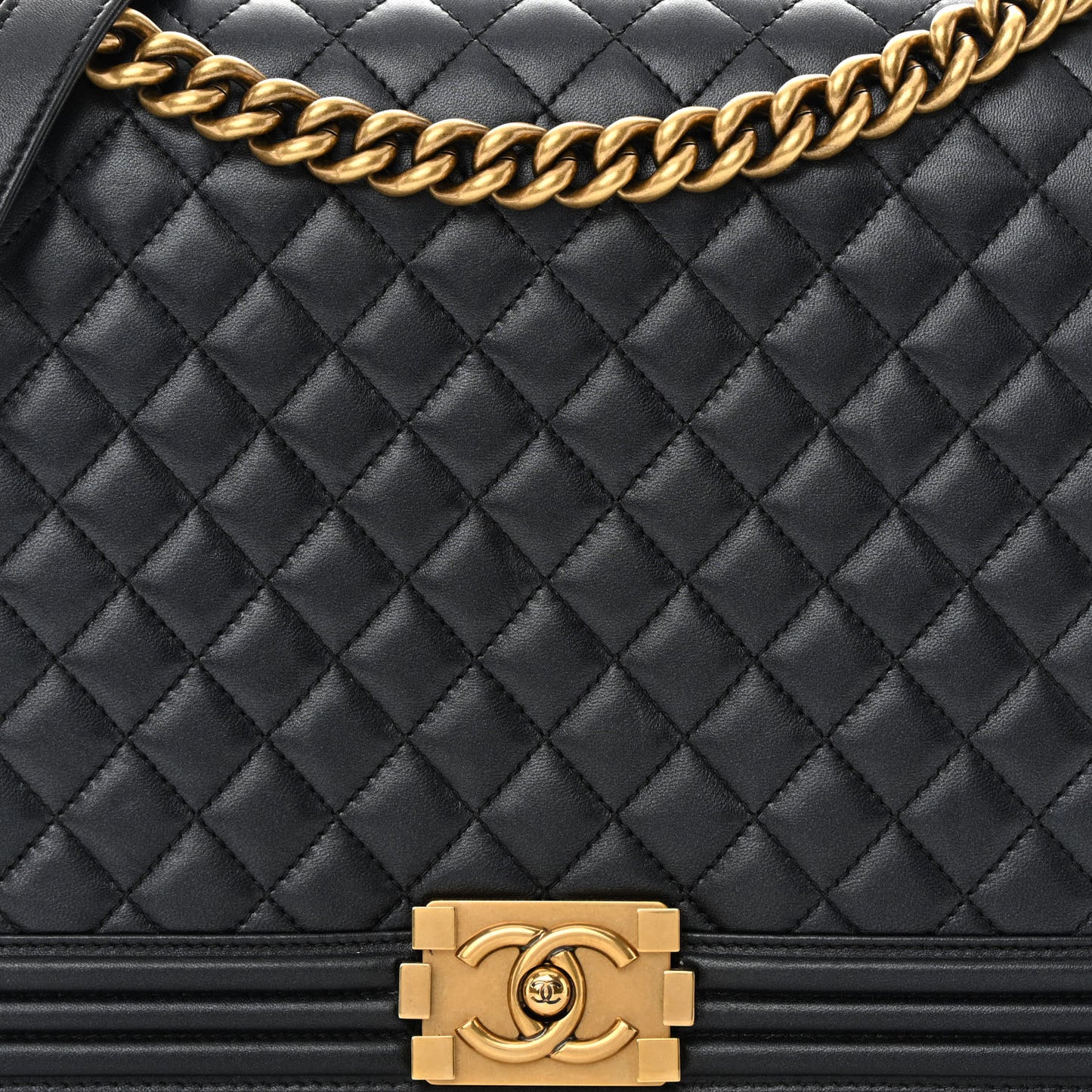 Metallic Lambskin Quilted Large Boy Flap Black