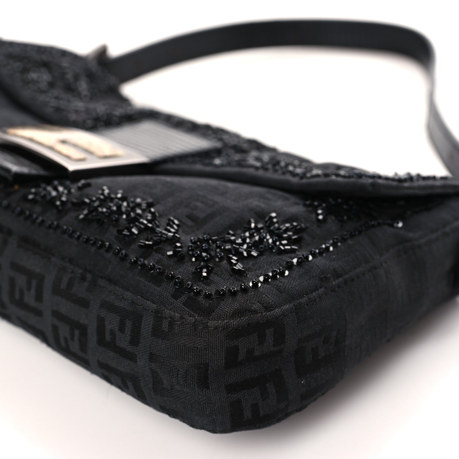 Fendi Zucchino Lizard Beaded Baguette Black 8 of 10