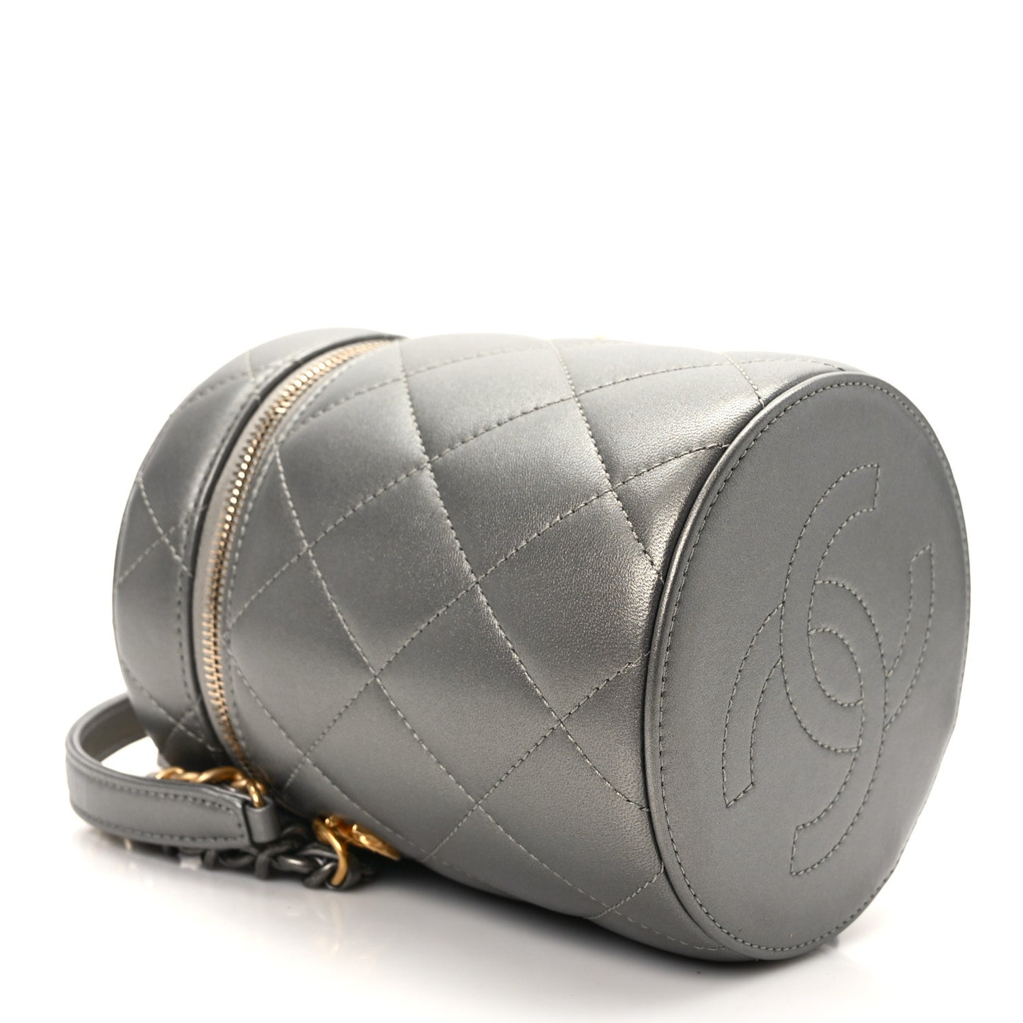 Metallic Lambskin Quilted Side Note Vanity Grey