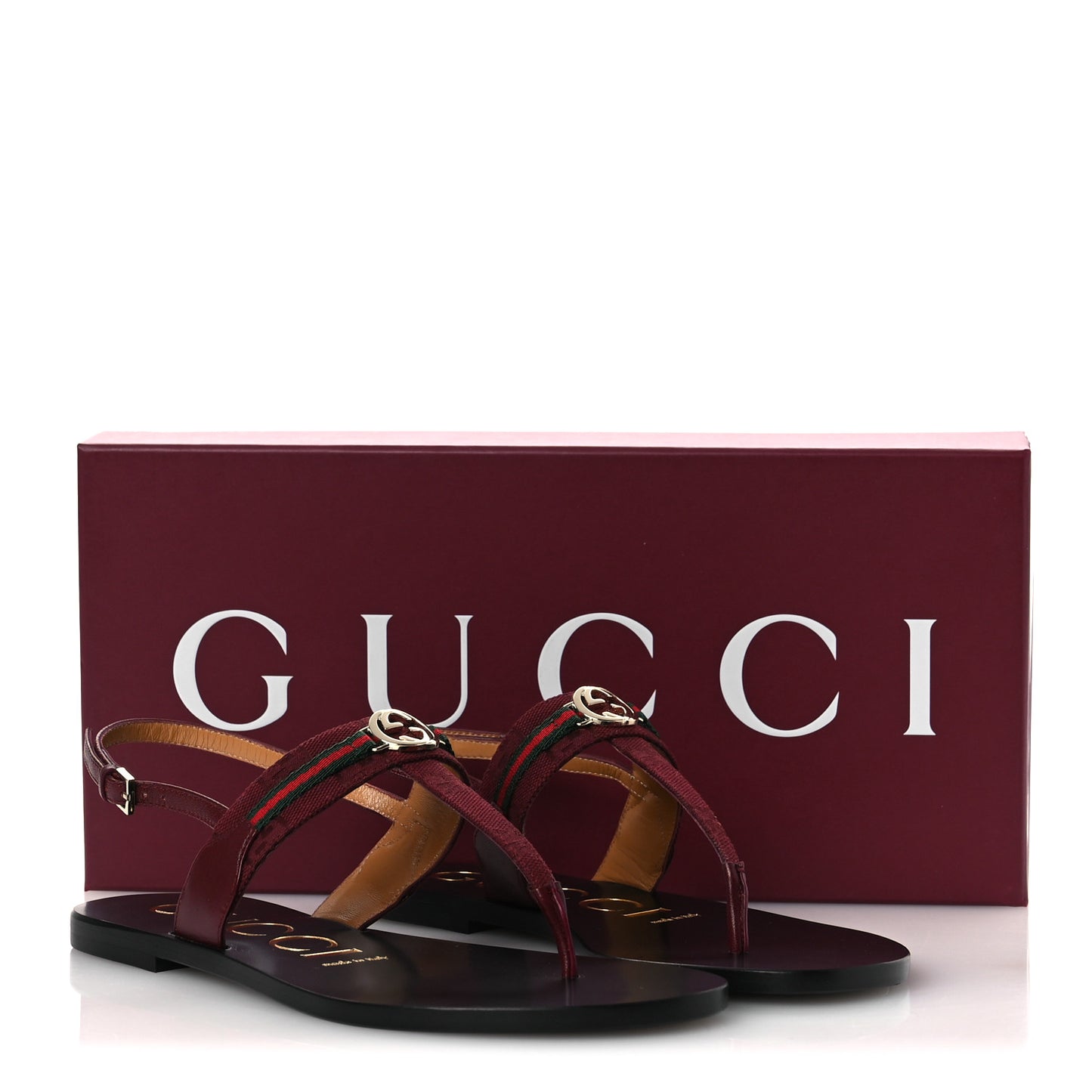 New Canvas GG Malaga Kid Web Interlocking G Womens Thong Sandals 37 Rosso Ancora