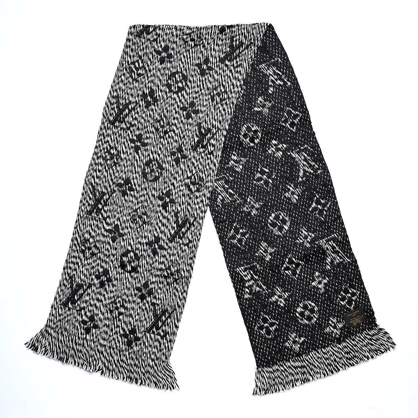 Wool Silk Logomania Mix Scarf Black